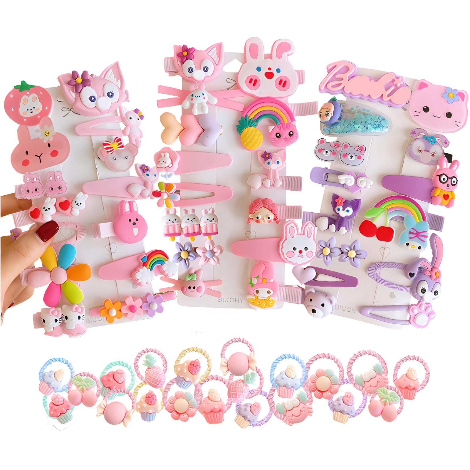 62PCS Girls' Hair Accessories Set: Toddler Barrettes, Flower, Rainbow, Candy Fruits Clips, Hair Pins, and Cute Hair Clips for Girls & Baby (Style 1)