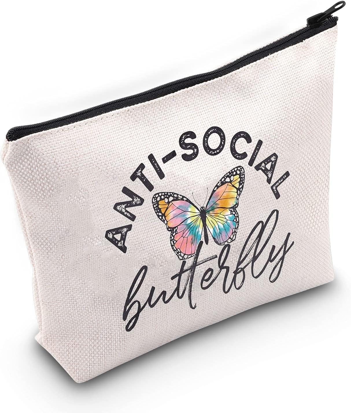 G2TUPIntrovert Gift Social Club Anti Social Makeup Bag Antisocial Butterfly Cosmetic Bag Butterfly Lover Gift, Antisocial Butterfly White Bag