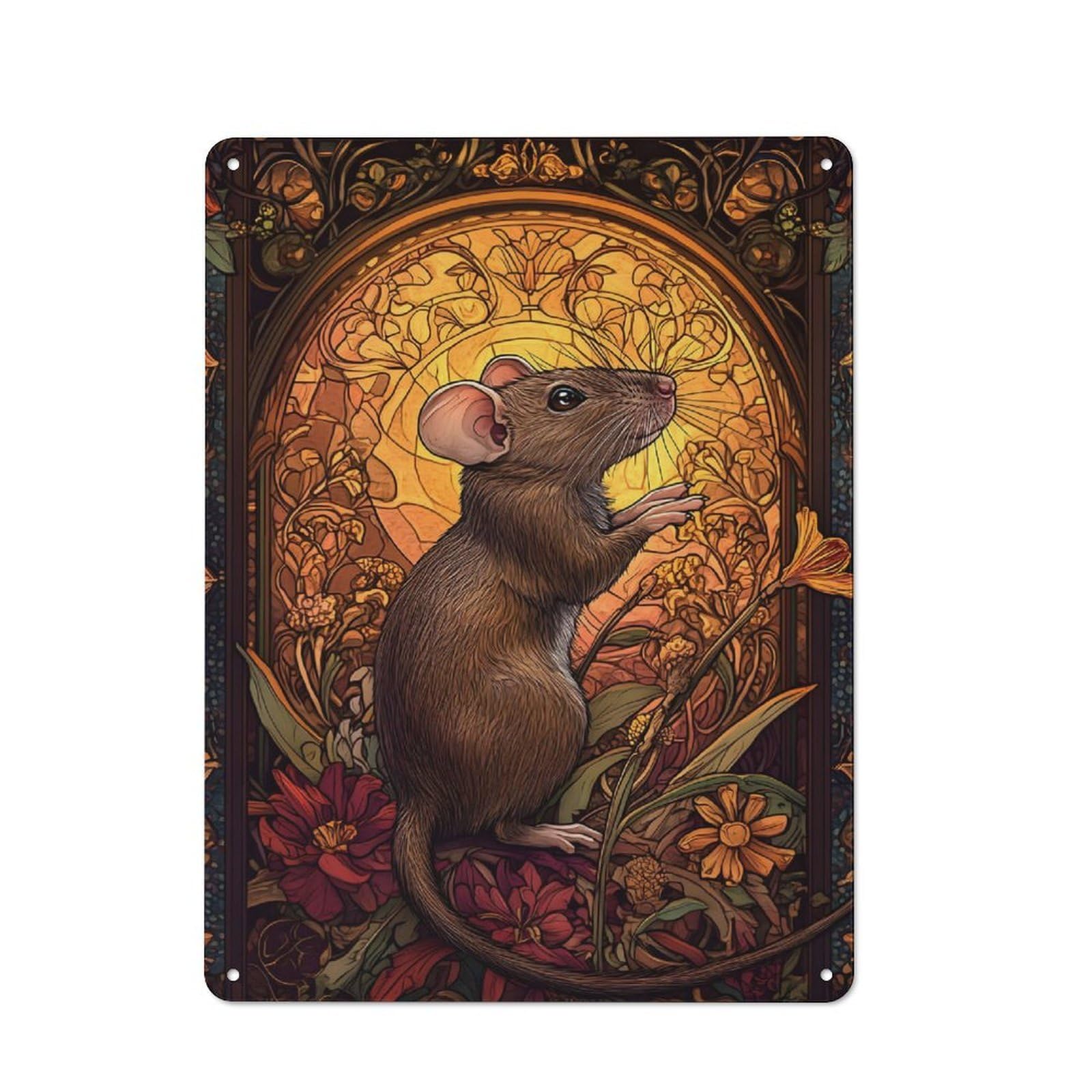 Junmoney Rat Art Tin Wall Plaque 40X30cm With For Guest Room Or Hallway, For Metal Sign Collectors, For Garage And Workshop Walls