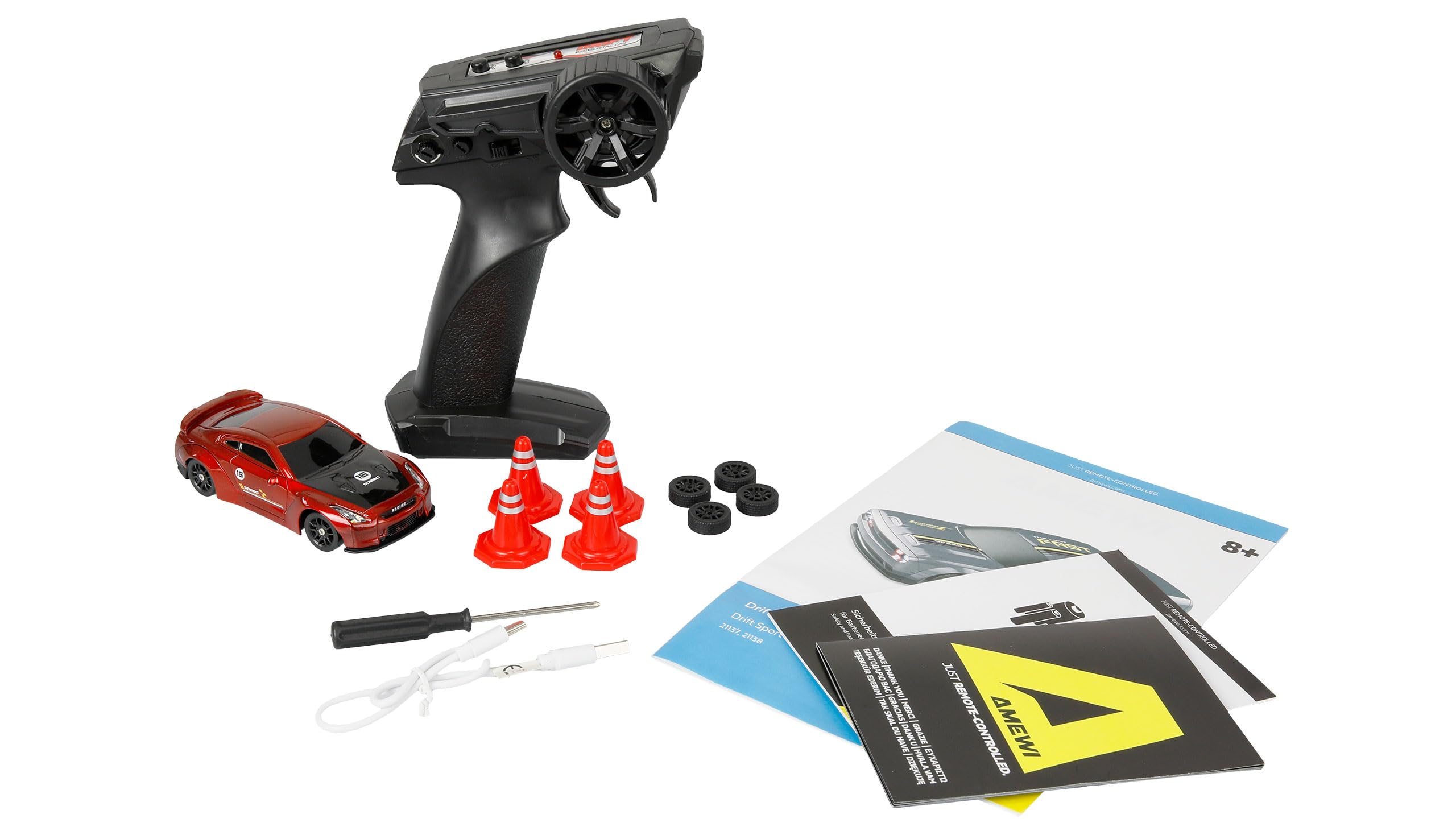 Remote Controlled Drift Sport GTR with Gyro Metal Chasiss Proportional 4WD 1:43 RTR Red Children from 8 Years