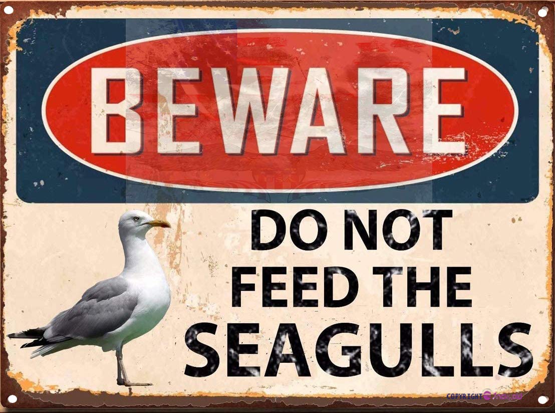 Coastal Wildlife Rule Metal Tin Sign, Do Not Feed Seagulls Beach Bar Pub Home Wall Decor, 12x8 Inches Aluminum