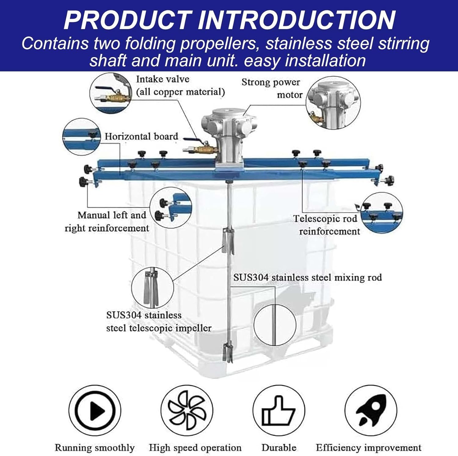 1000L 264 Gallons 1 Horsepower Pneumatic Liquid Mixer Machine,Stainless Steel Pneumatic Paint Mixer,Stirring Capacity 0-1000Kg,0-1900 Rpm(TelescopicImpeller)