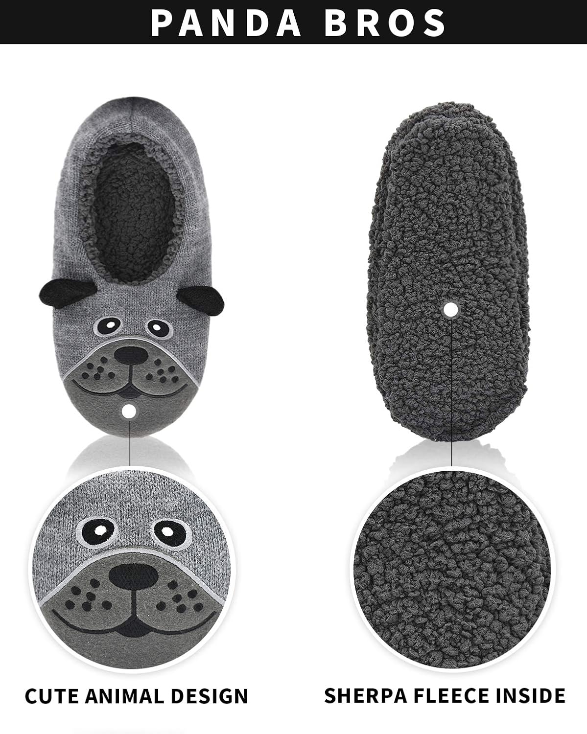 Panda Bros Men’s Animal Slipper Socks, Non-Skid Bottom House Slippers