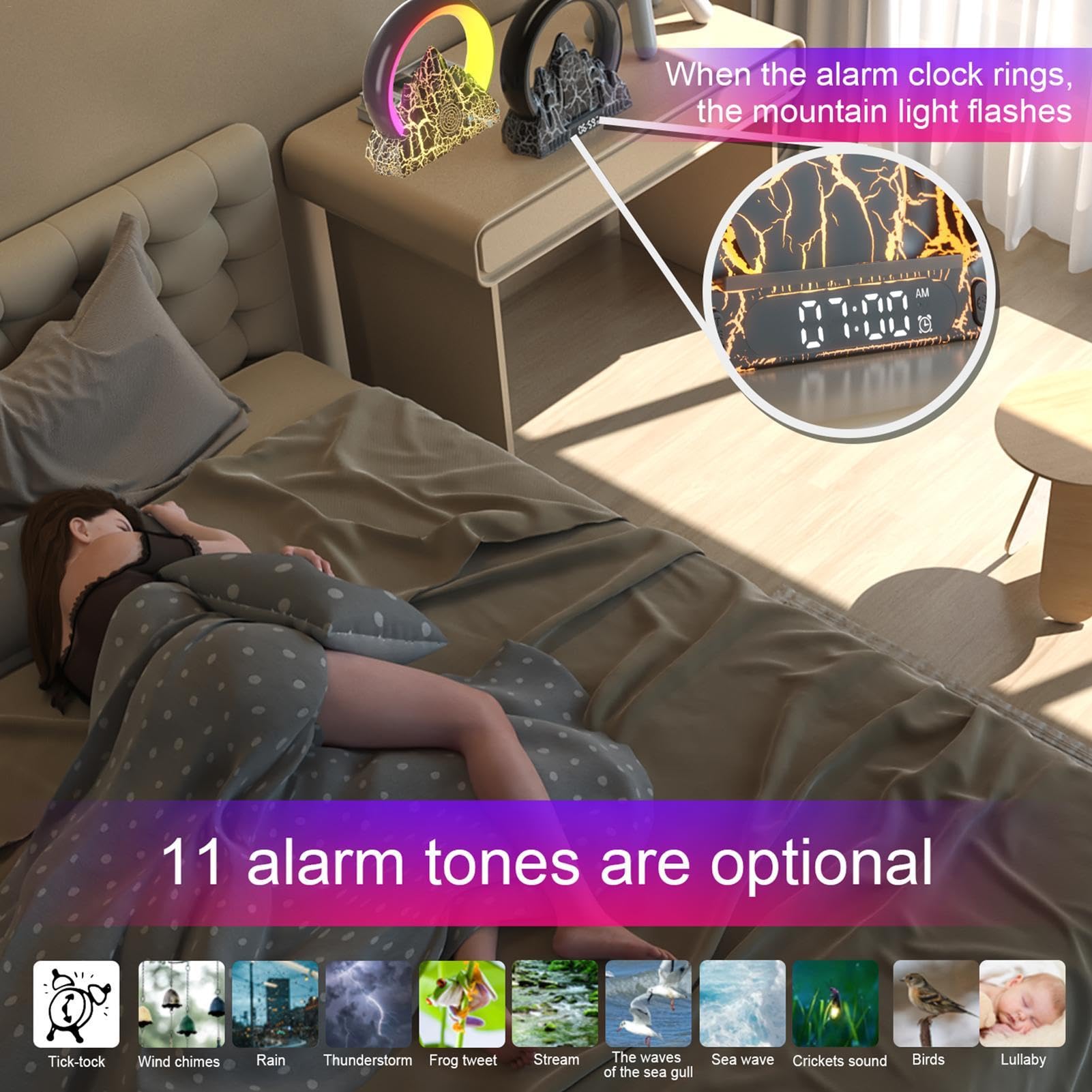Lampada da tavolo con caricatore senza fili, lampada atmosferica con | ricarica wireless | 15 W lampada di ricarica wireless per comodino - illuminazione ambientale, luce notturna, sveglia portati