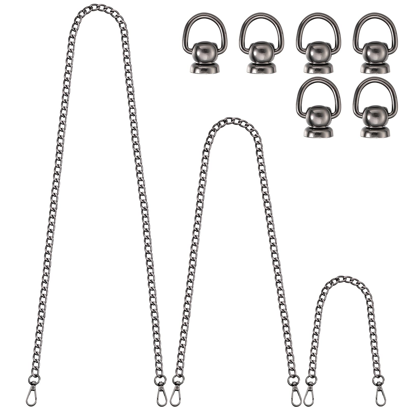 Hotop 3 Different Sizes Replacement Purse Chain and 6 Ball Studs Rivets D Ring Flat Metal Purse Chain Strap Crossbody with Metal Buckles 47.2 Inch, 31.5 Inch,15.7 Inch for DIY Handbag Strap (Black)