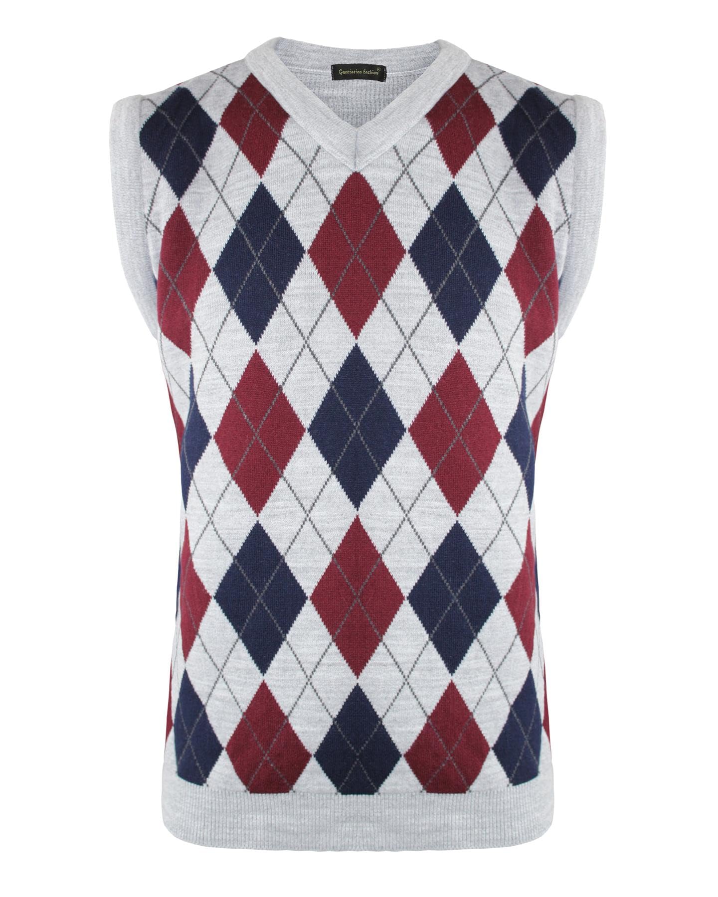 Top Vendor Men's Silver-Wine New Knitted Jumper Top Sweater Vest With Ribbed Edge V-Neck Argyle Pattern Sleeveless S-Xl[,