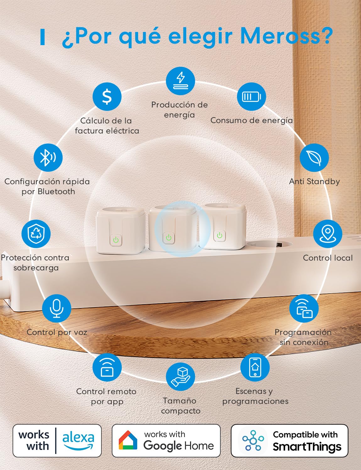 Meross Enchufe Inteligente WiFi con Medición de Consumo y Temporizador, 16A | Tomada Inteligente Compatible con Alexa y Google Home, Control Remoto por APP & Voz, Ahorro Energético, Bluetooth, 4 Pack