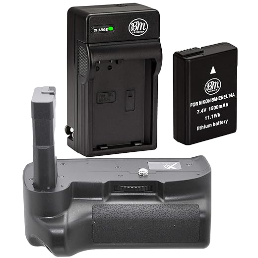 BM Premium Battery Grip Kit for Nikon D3100 D3200 D3300 D5300 Digital SLR Camera - Includes BG-N12 Battery Grip Replacement + Qty 1 EN-EL14 Battery + Battery Charger
