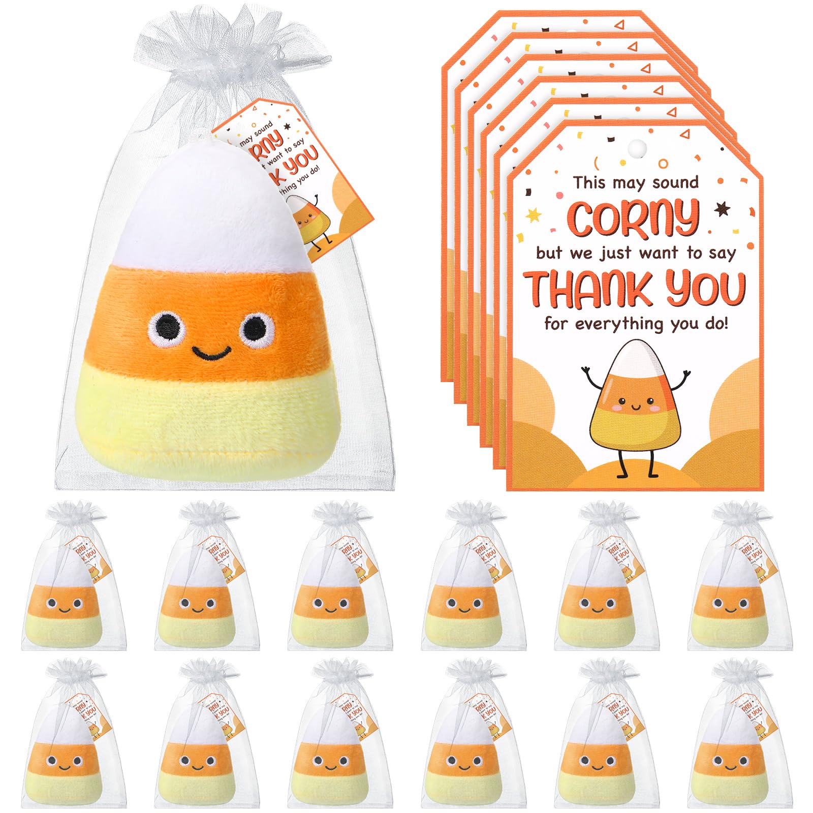 Silipull 12 Pcs Candy Corn Plush Stuffed Animal Toy Halloween Gifts 4.5" Fall Party Gifts for Family Reunions Holiday Events