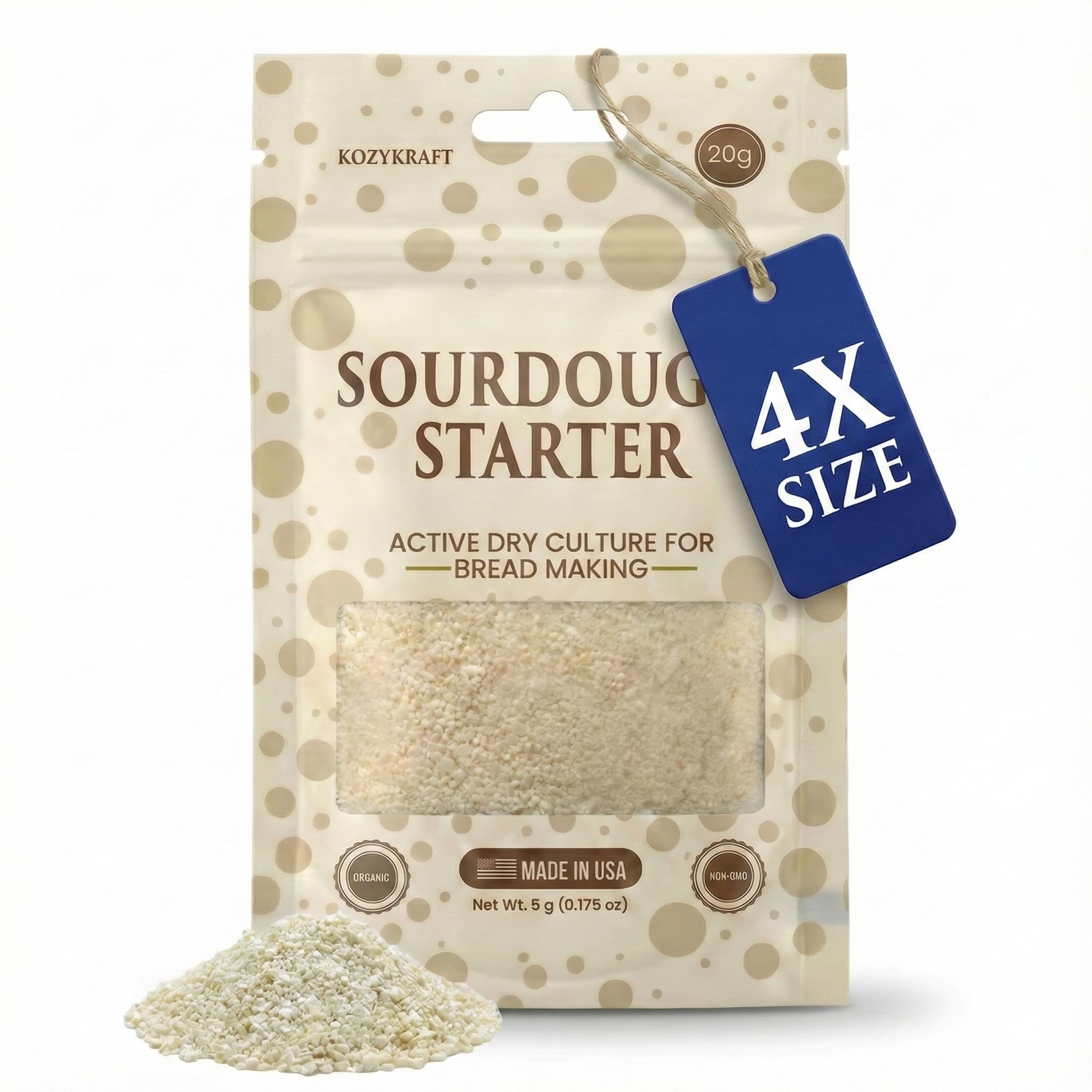 Sourdough Starter Culture – Dehydrated Wild Dry Yeast for Baking Homemade Artisan Bread – Organic, Non-GMO, Fresh, Long-Lasting & Beginner-Friendly (