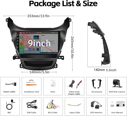 Miniatura 20 de Estéreo de coche Android 2+64G para Hyundai Elantra 2014 2015 2016 con Apple Carplay Android Auto Mirror Link 9 pulgadas pantalla táctil Radio