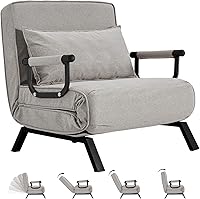 Vista 56 de Sillón convertible para cama, sillón tapizado de tres pliegues con almohada, sofá plegable de ocio con respaldo ajustable de 6 ángulos, cama