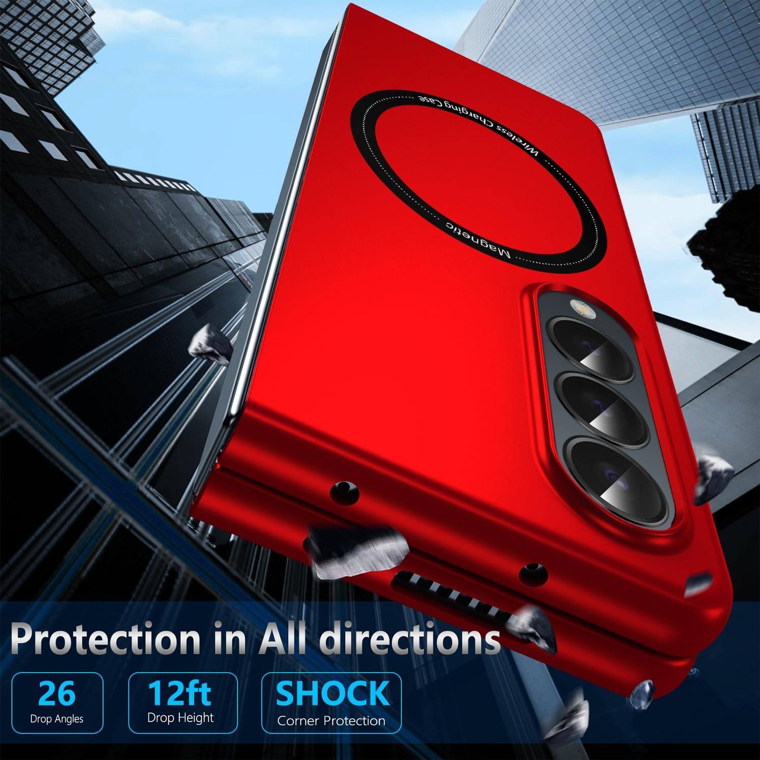 Magnetic for Galaxy Z Fold 3 5G Case,Lightweight,Slim Fit Drop Protection Rugged Shockproof Cover for Samsung Galaxy Z Fold 3 5G, Hard PC Shockproof Protective Phone Red 18-Z Fold3-15
