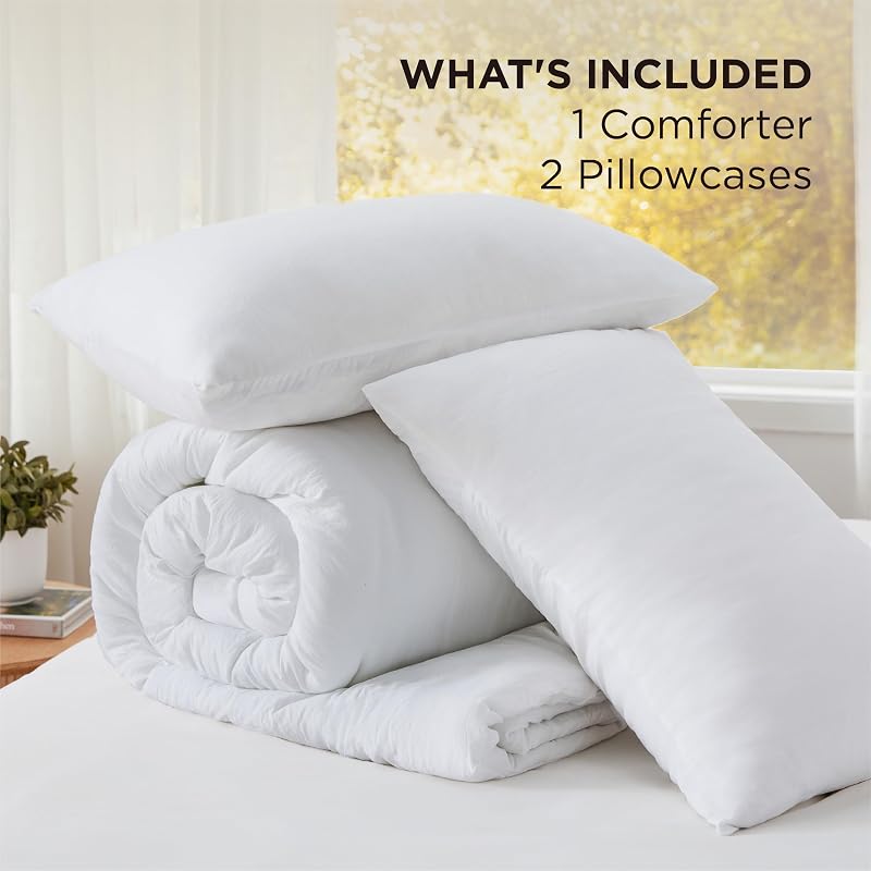 Bedsure Oversized King Comforter Prewashed Bedding Set 3Pcs White 120"x98" image 6