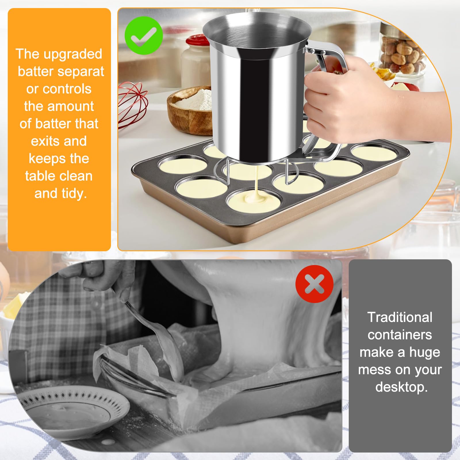 Dispensador de Masa Magdalenas, 800ML Dispensador de Masa para Panqueques, de Tortitas y Crepes Dispensador,Dispensador Cupcakes Dispensador