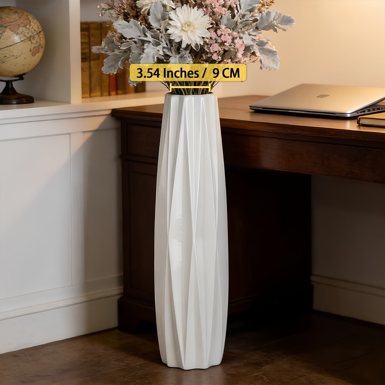 Moderne Weiße Keramik Bodenvase 71cm,Große Vase für Blumen, Stilvolle Dekoration für Wohnzimmer, Büro, Schlafzimmer, Minimalistisches Design