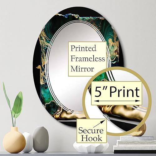 Miniatura 3 de DesignQ abstract marble wall mirror, Oval Modern mirror, Round Green bathroom mirror, Abstract Marble vanity mirror Emerald and Azure Geode Marble I