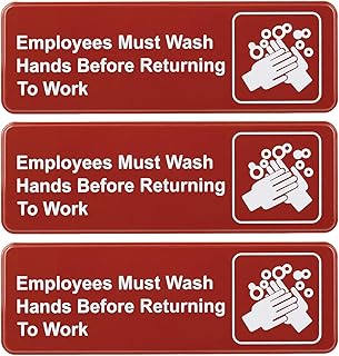 Excello Global Products Employees Must Wash Hands Before Returning to Work Sign: Easy to Mount Plastic Safety Informative Sign with Symbols Great for Business, 9