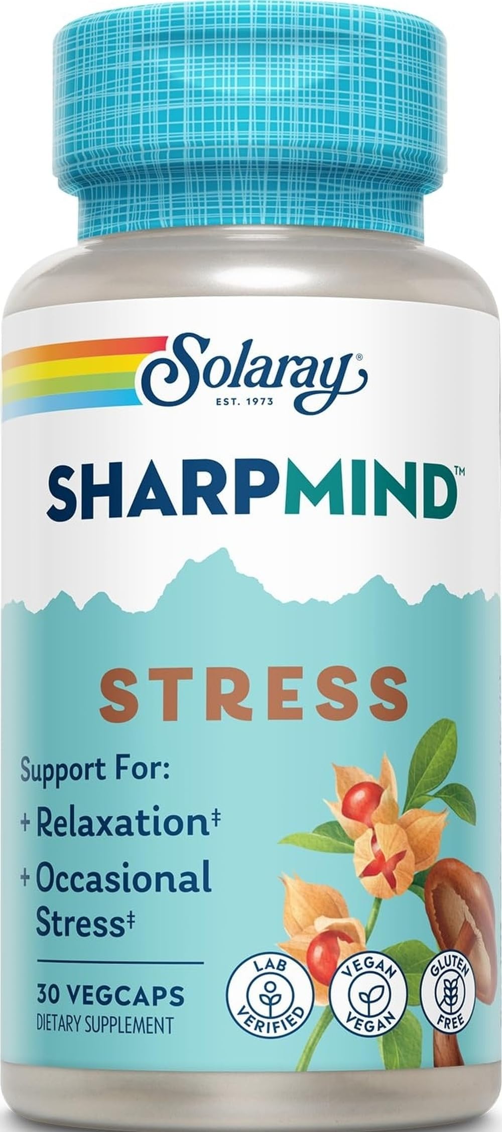 SharpMind Stress, Nootropic Mood Support Supplement for Relaxation and Occasional Stress Relief Support, Adaptogen with Ashwagandha, L Theanine, 60 Day Money Guarantee, 30 Serv 30 VegCaps
