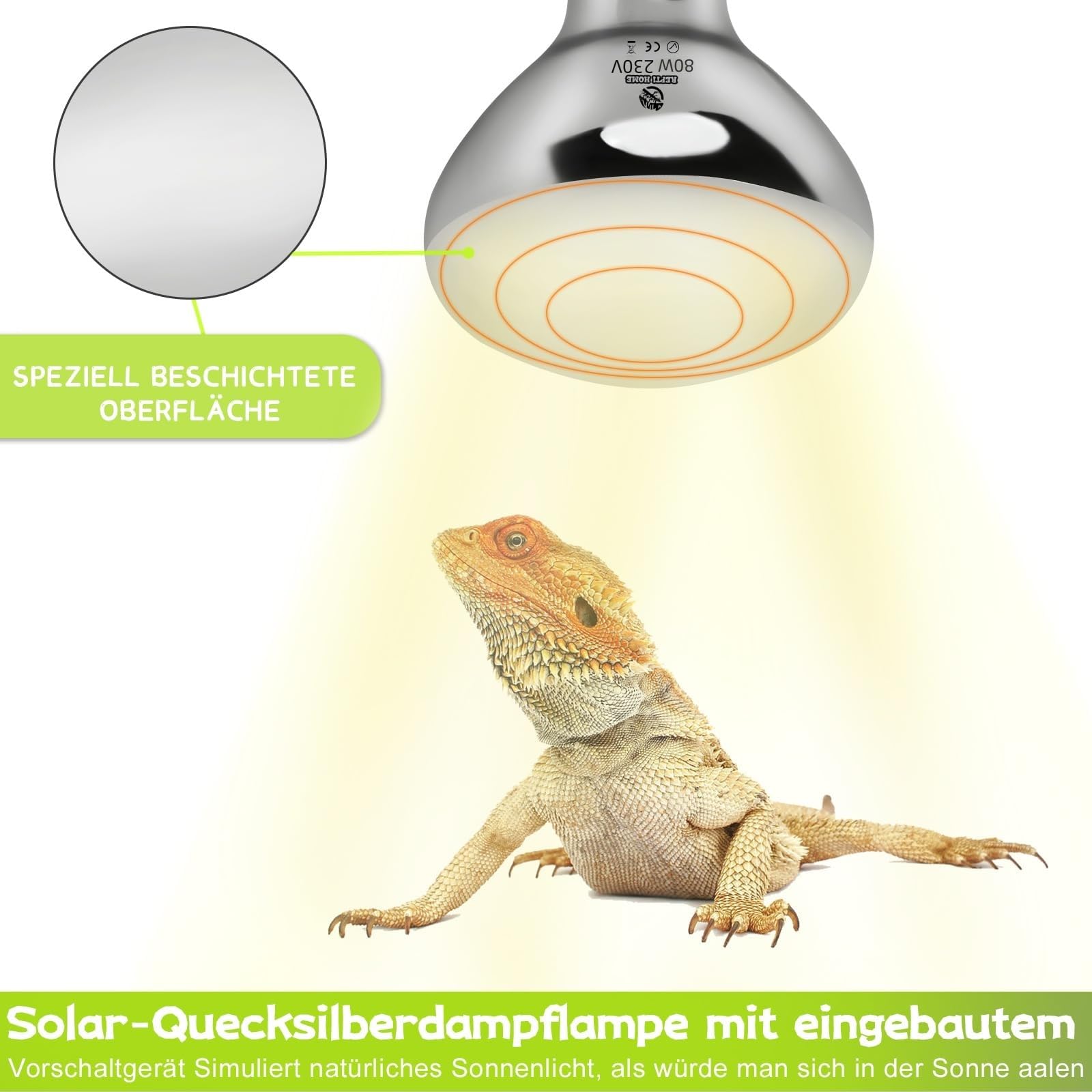 UVA UVB Wärmelampe Terrarium 80W, E27 Reptilien Wärmelampe UVB Lampe, UV Lampen Terrarium für Schildkröten, Bartagamen, Schlangen, Eidechsen