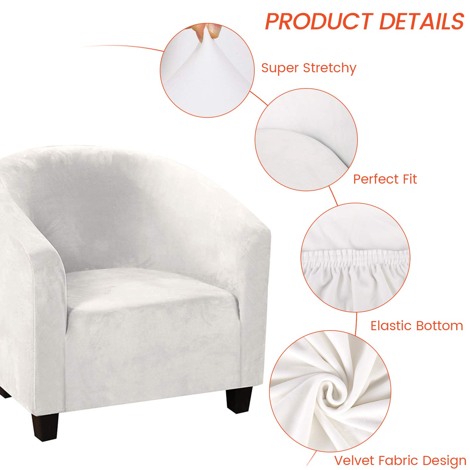 2PCS Club Chair Slipcover,Stretch Velvet Tub Chair Covers Removable Armchair Cover Slipcovers Sofa Cover Spandex Couch Covers Furniture Protector with Elastic Bottom for Living Room