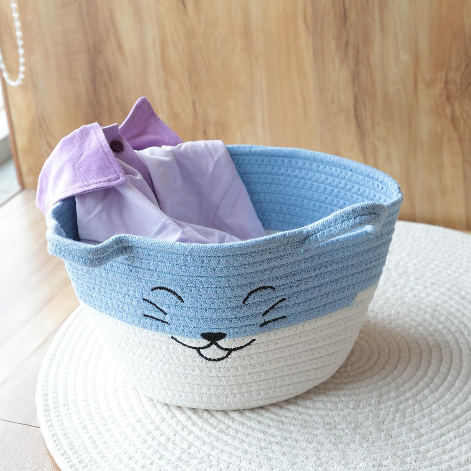 The Better Home Laundry Basket For Clothes | Durable Rope Handles | ZigZag Stiching For Strength Durability | Basket For Storage | Toy Basket Storage For Kids| Aesthetic Home Decor (White Blue)-picture-18