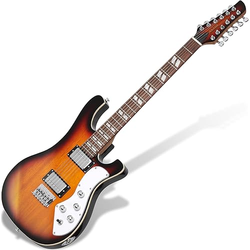 AKLOT Strayloom 12-String Electric Guitar: Humbucker Pickups, Okoume Neck, Jatoba Fingerboard, Fully Adjustable Hybrid Bridge, Electric Guitar Kit with Gig Bag, Classic Jangle & Chime (Solar Fade)