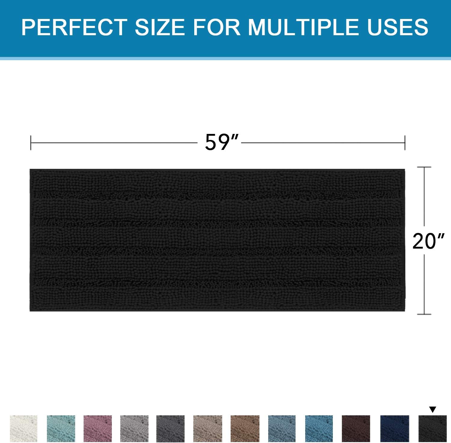 H.VERSAILTEX Bathroom Rugs Bath Mat Runner Rug Non Slip Kitchen Rug Extra Long Bath Rug Runners Oversized 59" x 20" Absorbent Washable Dry Fast Plush Area Rug for Bathroom/Bedroom - Black 59" x 20" Black
