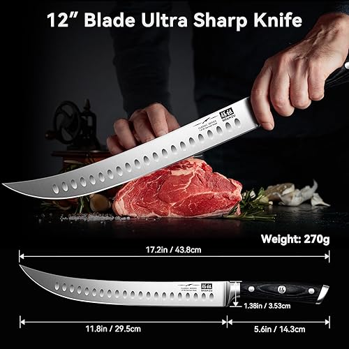 Miniatura 2 de SHAN ZU Cuchillo de rebanar de 12 pulgadas, cuchillo profesional alemán 1.4116 de acero inoxidable 1.4116, mango de madera ergonómico y diseño de