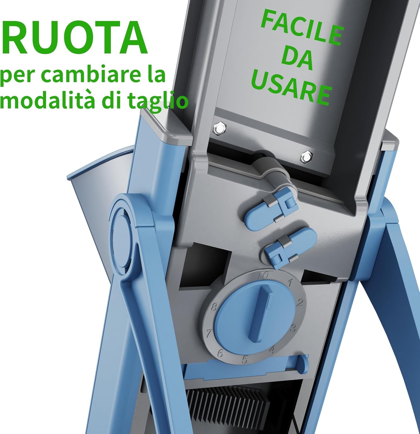 Affettatrice Professionale Mandolina di Verdure, Affettatrice Manuale Verticale con Lame in Acciaio Inox, Spessore Regolabile per Patate Cipolle, Tritaverdure Multifunzionale per Cucina (Blu)