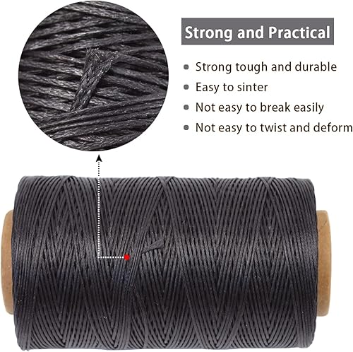 Miniatura 4 de Hilo encerado de 284 yardas 150D 0.031 in Hilo encerado para reparación de zapatos, encuadernación, cuero, manualidades, bricolaje (negro)