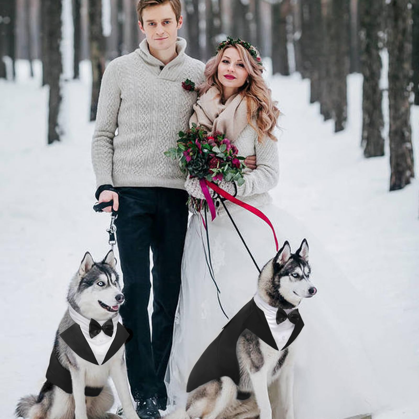 Kuoser Traje de Esmoquin y Bandana para Perro Abrigo Ropa Formal para Mascotas con Pajarita Desmontable Disfraz de Cachorro Camisa para Boda Fiesta de Cumpleaños de Halloween(XS-XXL)
