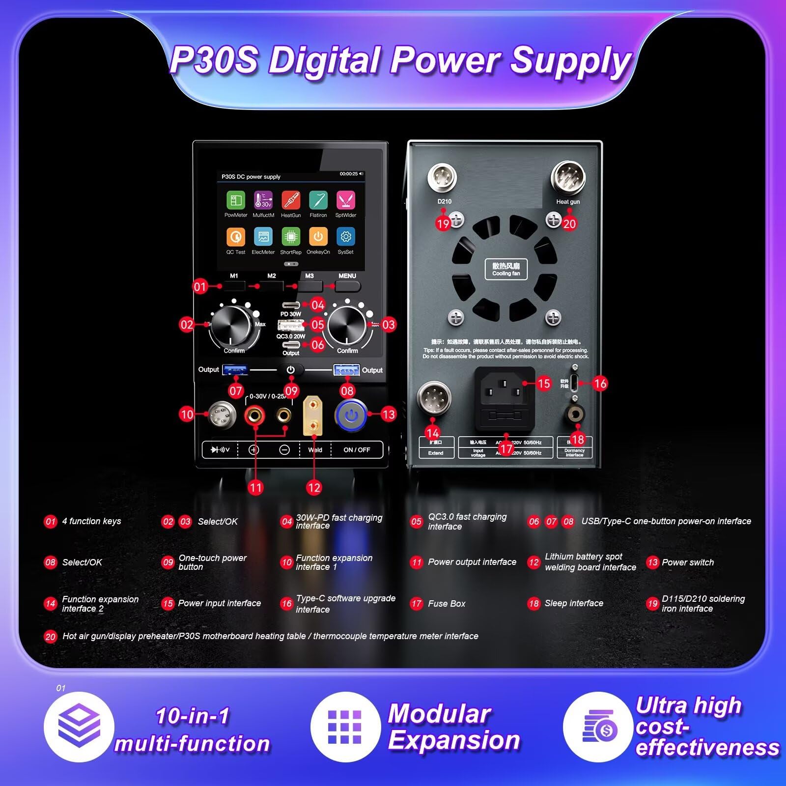 Fuente de alimentación digital de 180 W 30 V/25 A con modo de puntero, modo curva y modo de pantalla digital de pantalla grande