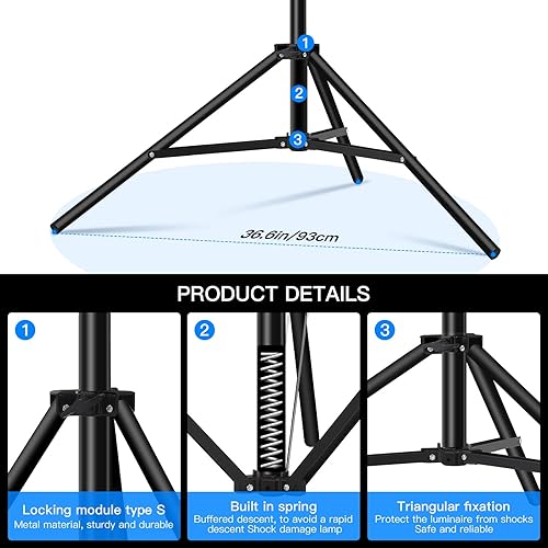 Miniatura 3 de Godox Paquete de 2 soportes de trípode acolchados con resorte de 118 pulgadas/9.8 ft, soporte de carga máxima: 22.0 lbs/22 libras portátil con bolsa