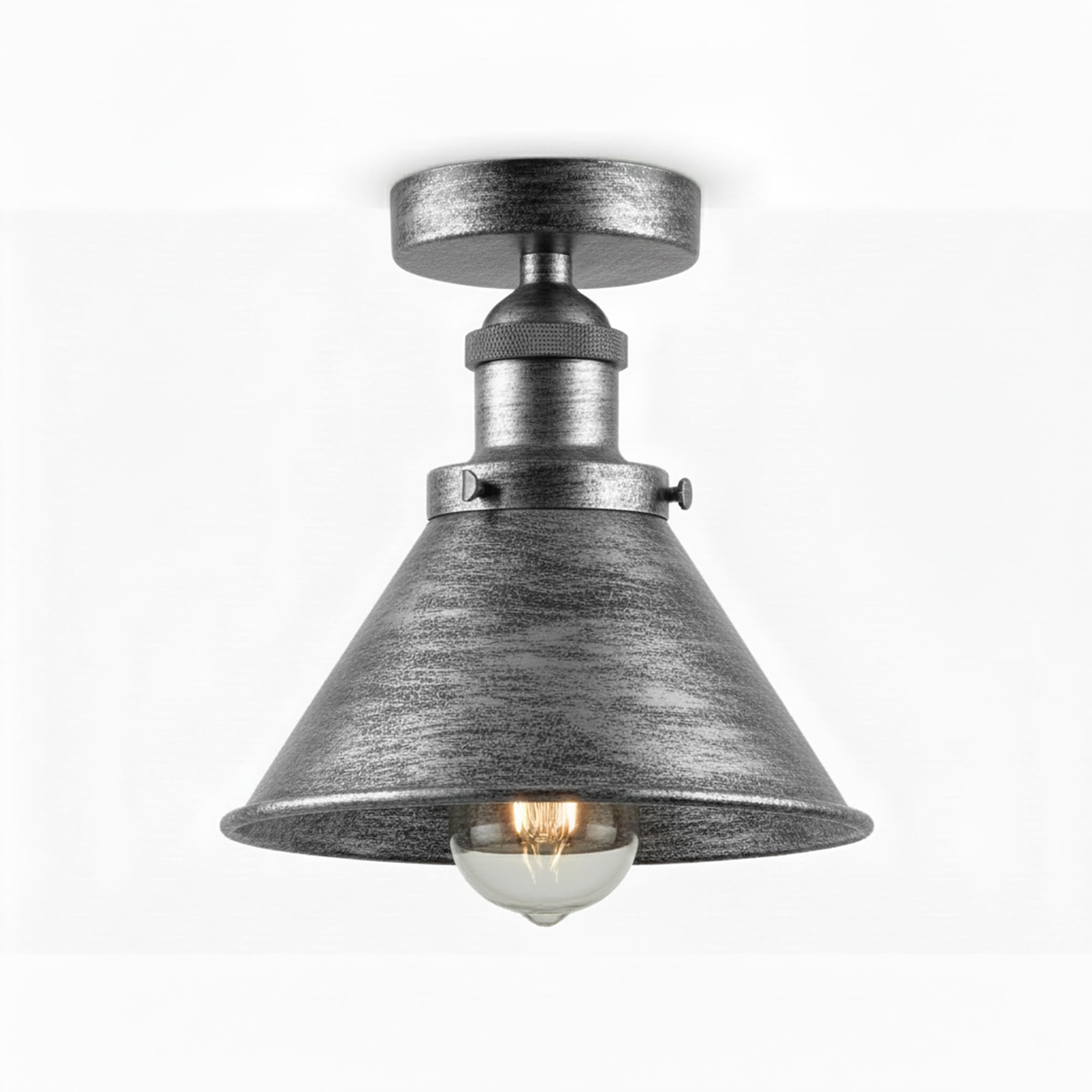 LEDSone Vintage Industrial Semi Flush Ceiling Light, E27 Metal Ceiling Lamp 18cm Brushed Silver Shade, Durable Heat Resistant Lighting Fixture for Kitchen, Bedroom, Living Room — image 1