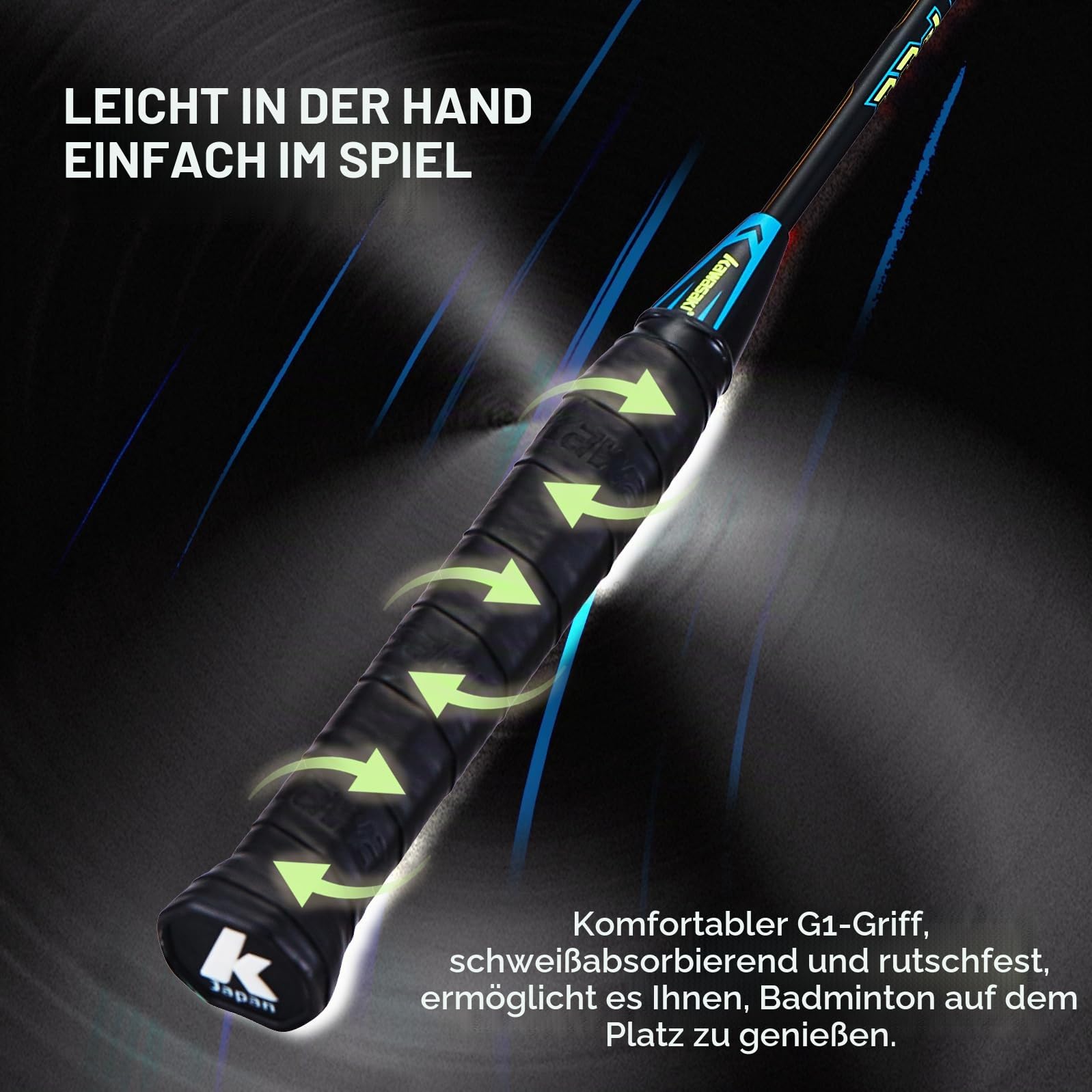 Badminton Set, Graphit Badmintonschläger für den sofortigen Start, mit 2 Griffbänder, Schlägertasche, 1 Carbon Fiber Badminton schläger-Passion P22 (Get Strung)