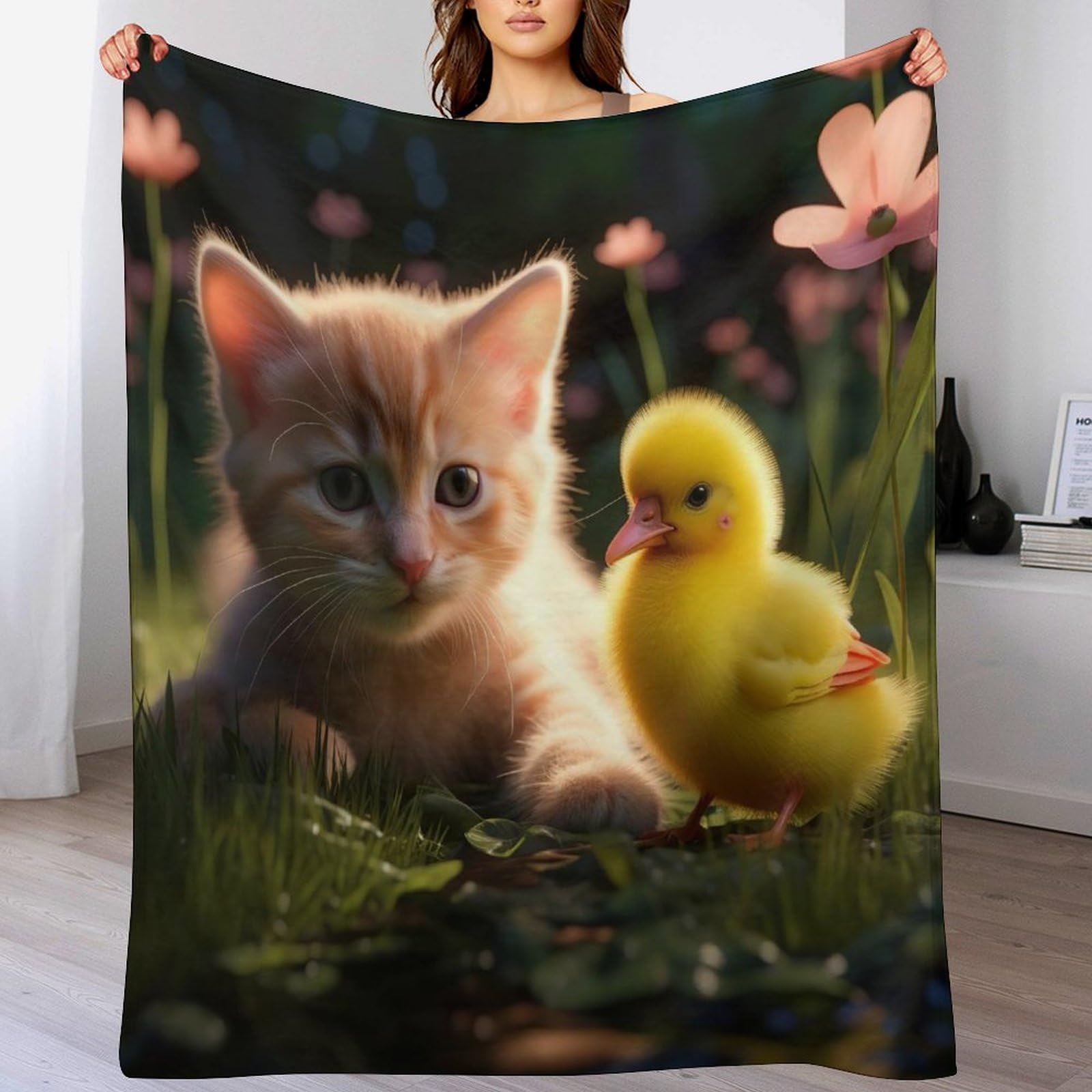 Couverture polaire en flanelle chat mignon contre le froid sur le lit