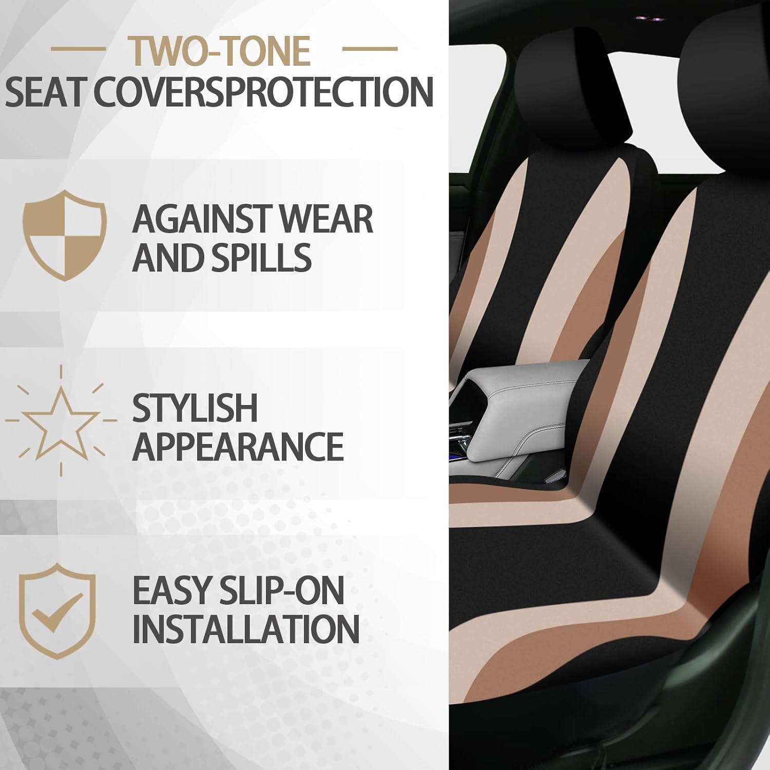 ROCEEI 43 Pcs Beige and Black Car Seat Cover Full Set for Women Christmas Fuzzy Car Accessories Fluffy Steering Wheel Cover Front Rear & Belt Handbrake Shift Accessory for Winter - Image 5