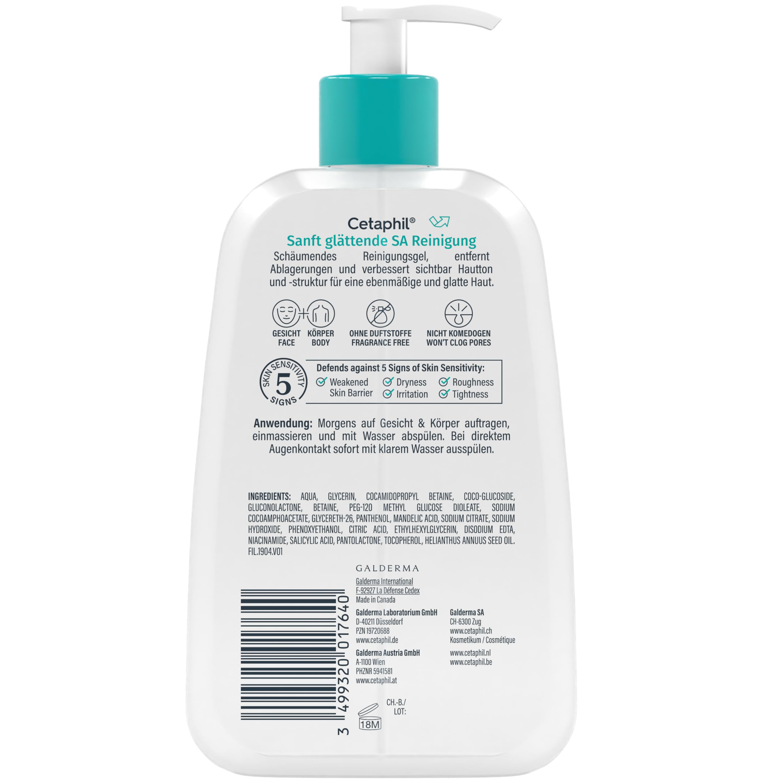 Cetaphil Delikatnie wygładzające oczyszczanie twarzy i ciała, w przypadku suchej, szorstkiej, nierównej skóry, skłonnej do zanieczyszczeń, kwas salicylowy, 236 ml