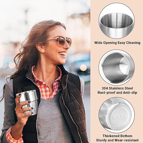 Miniatura 4 de Vasos de acero, vasos aislados de 10 onzas, paquete de 4 vasos de agua apilables irrompibles de doble pared aislados al vacío, vasos de metal