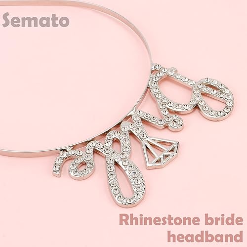 Miniatura 4 de Juego de recuerdos de despedida de soltera con diamantes de imitación + diadema de spa para novia, 1 paquete de diadema blanca para novia y 7