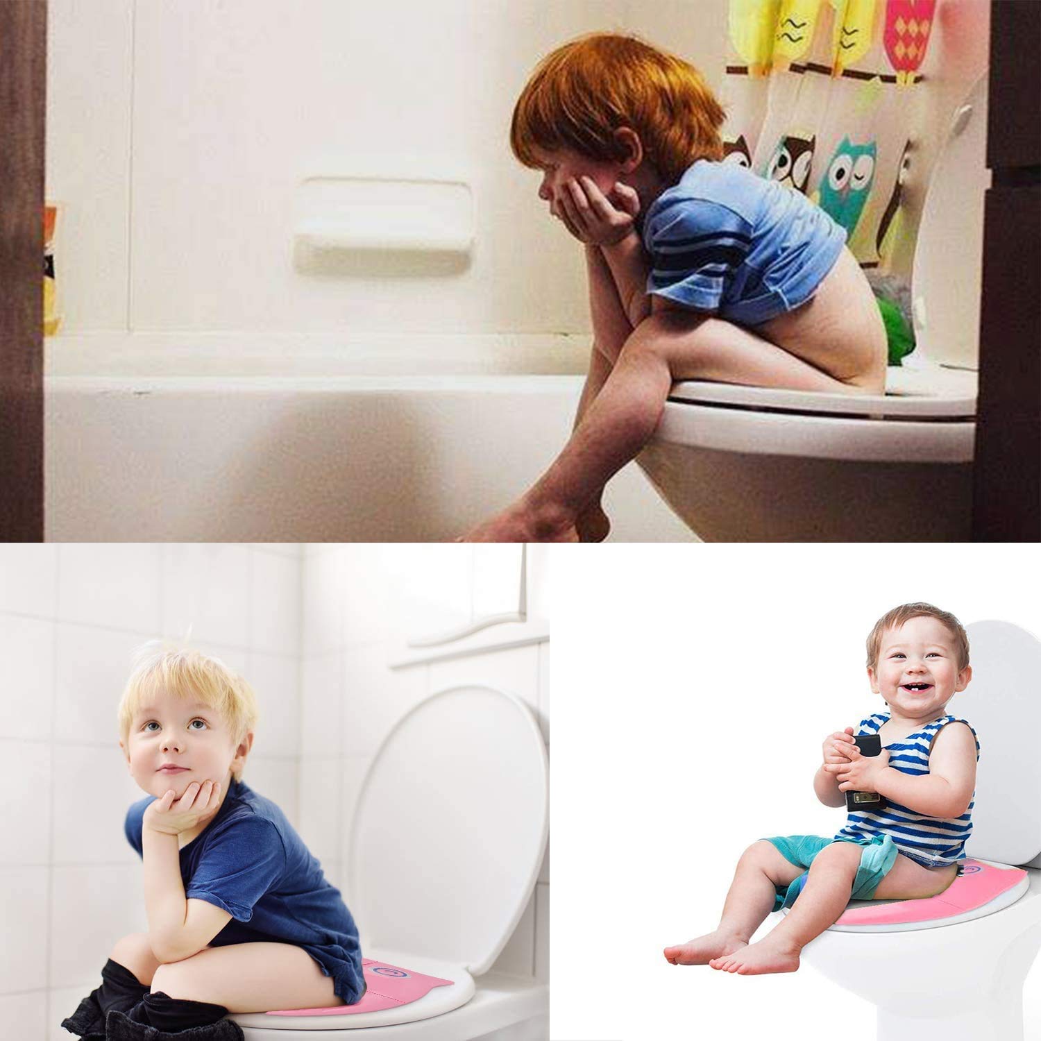 INOVERA (LABEL) Plastic Portable Baby Toilet Seat Foldable Western Kids Potty Trainer Cover For 0.5 To 5 Years Child Toddler Boys Girls Travel (Pink) 2