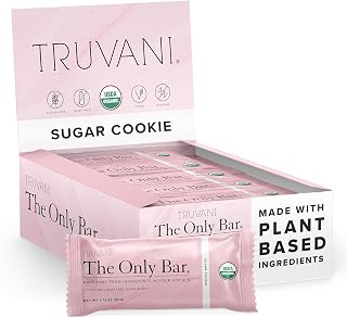 Truvani Plant Based Snack Bars | Sugar Cookie 12 Pack | 6g Protein | USDA Organic and Vegan | The Only Bar | Dairy, Soy, and Gluten Free | Individually Wrapped