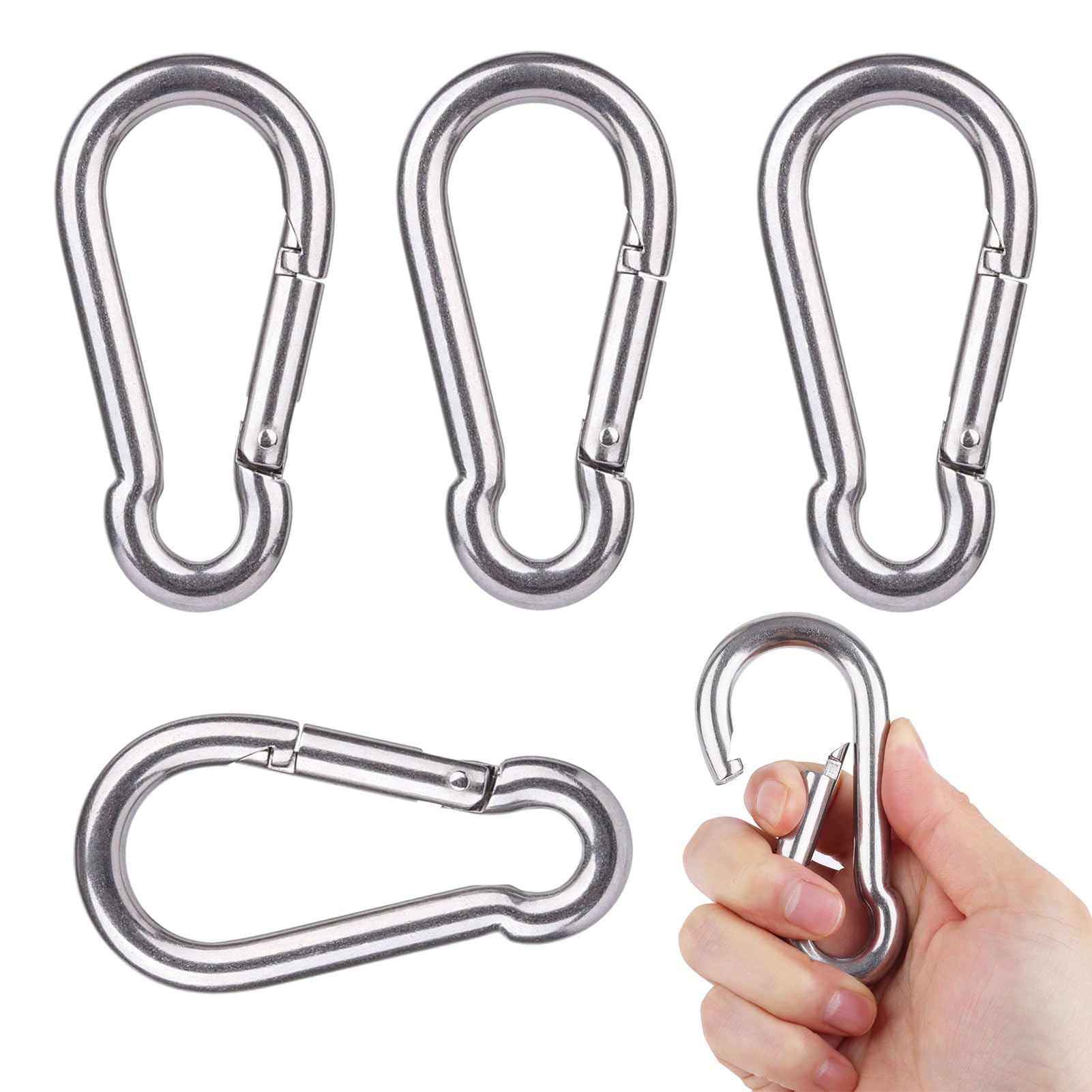 Pack de 4 Mosquetones M10 de Acero Inoxidable 100x10mm, Mosquetón de Alta Resistencia Carga Máx 270kg, Ganchos de Muelle para Columpios, Hamacas, Toldos, Gimnasio y Bricolaje