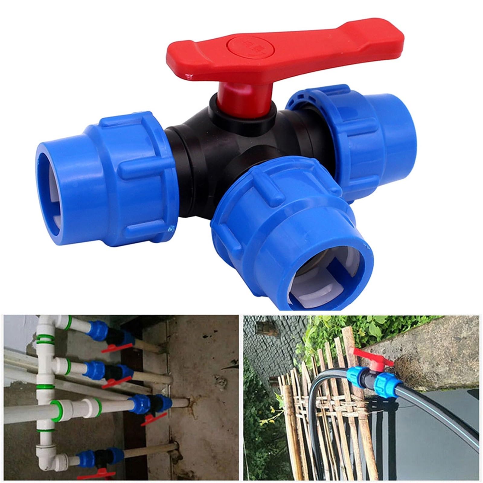 Desviador de grifo de tubería de polietileno de 20/25/32/40/50 mm, válvula de bola de 3 vías, accesorios de agua de riego de jardín (25 mm)