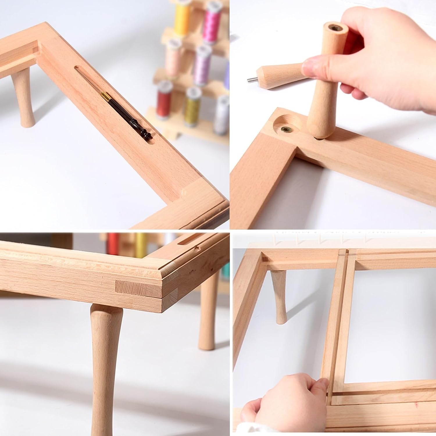 Adjustable Embroidery Frame, Beech Wood Cross Stitch Scroll Frame, Table Stand Needlepoint Holder for Quilting, Stitching, Sewing and DIY Craft