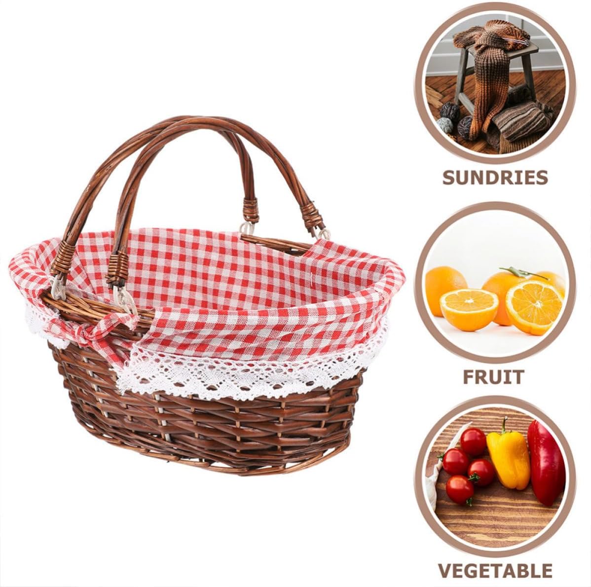 Lightweight Woven Wicker Cloth, Picnic Basket with Handles Storage Basket image 3