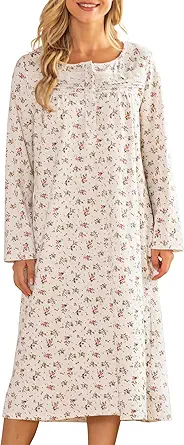 Bloggerlove Nightgowns for Women Soft 100% Cotton House Dress Short/Long Sleeve Night Gowns Comfy Sleepwear S-3XL