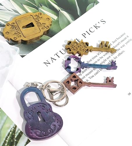 Miniatura 6 de Moldes de silicona de resina para llave de cerradura, herramientas de fabricación de joyas para manualidades, llavero, collar, aretes, proyectos