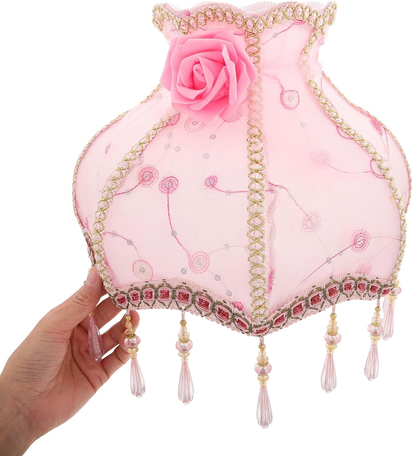 Vintage French Princess Lamp Shade, Pink Embroidered Lace Fabric Lampshade for Bedroom Table and Floor Lamps, Victorian Patterned Light Cover for ’ Room Decor